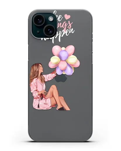 Чехол с иллюстрацией Девушка с воздушными шарами силиконовый для iPhone 15 Plus