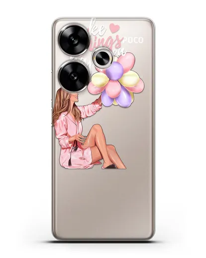 Чехол с иллюстрацией Девушка с воздушными шарами силиконовый для Xiaomi Poco F6