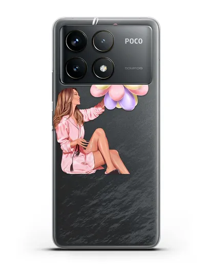 Чехол с иллюстрацией Девушка с воздушными шарами силиконовый для Xiaomi Poco F6 Pro