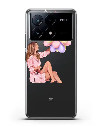 Чехол с иллюстрацией Девушка с воздушными шарами силиконовый для Xiaomi Poco X6 Pro
