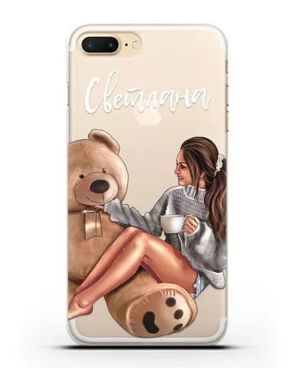 Именной чехол Девушка с плюшевым мишкой силиконовый для iPhone 8 Plus