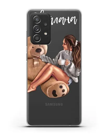 Именной чехол Девушка с плюшевым мишкой силиконовый для Samsung Galaxy A53