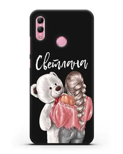 Именной чехол Девушка с плюшевым белым медведем силиконовый для Honor 10 Lite