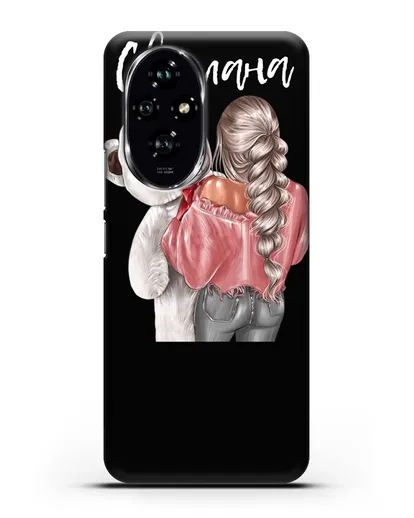 Именной чехол Девушка с плюшевым белым медведем силиконовый для Honor 200