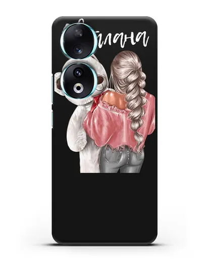 Именной чехол Девушка с плюшевым белым медведем силиконовый для Honor 90