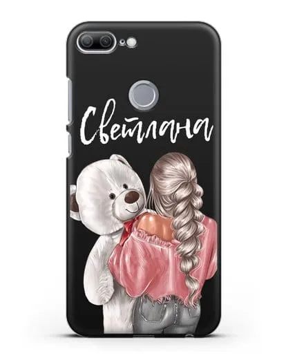 Именной чехол Девушка с плюшевым белым медведем силиконовый для Honor 9 Lite