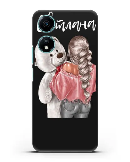 Именной чехол Девушка с плюшевым белым медведем силиконовый для Honor X5 Plus
