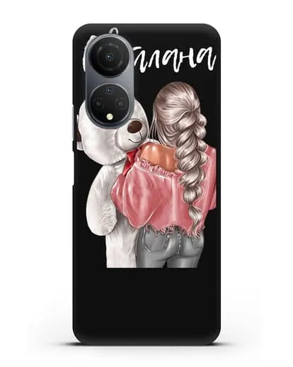 Именной чехол Девушка с плюшевым белым медведем силиконовый для Honor X7