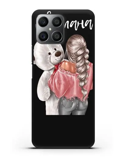 Именной чехол Девушка с плюшевым белым медведем силиконовый для Honor X8