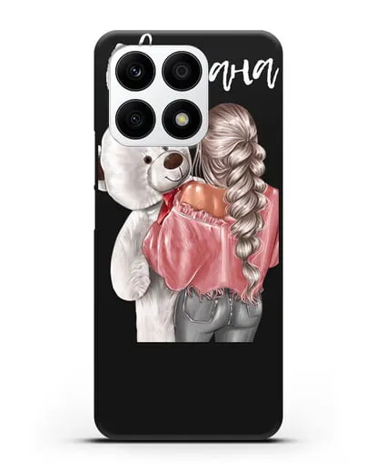 Именной чехол Девушка с плюшевым белым медведем силиконовый для Honor X8a