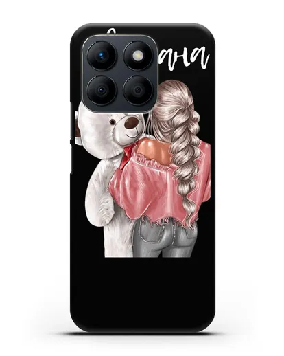 Именной чехол Девушка с плюшевым белым медведем силиконовый для Honor X8b