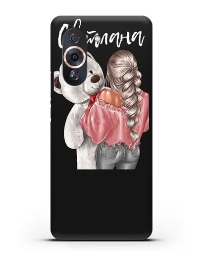 Именной чехол Девушка с плюшевым белым медведем силиконовый для Huawei Nova 10