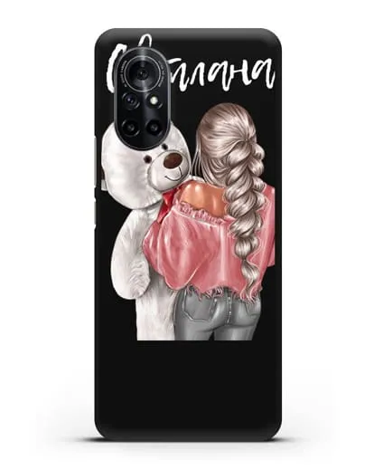 Именной чехол Девушка с плюшевым белым медведем силиконовый для Huawei Nova 8