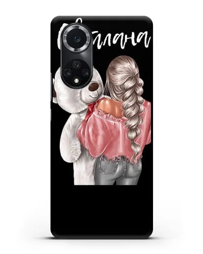 Именной чехол Девушка с плюшевым белым медведем силиконовый для Huawei Nova 9
