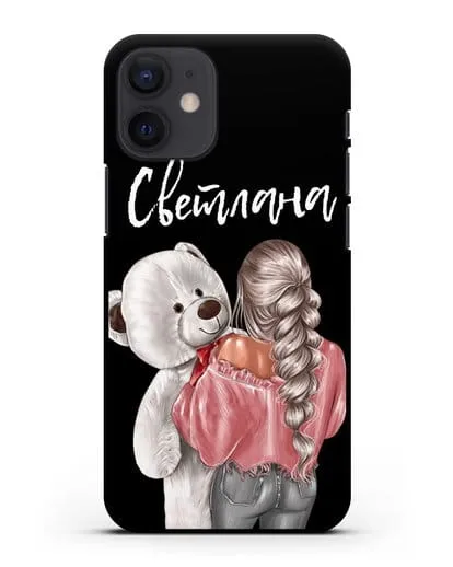 Именной чехол Девушка с плюшевым белым медведем силиконовый для iPhone 12 mini