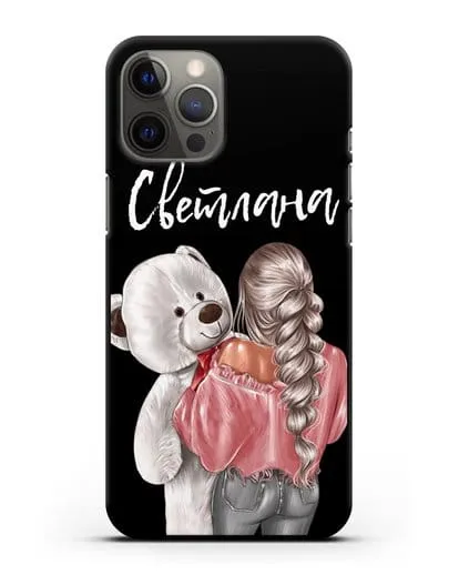 Именной чехол Девушка с плюшевым белым медведем силиконовый для iPhone 12 Pro Max