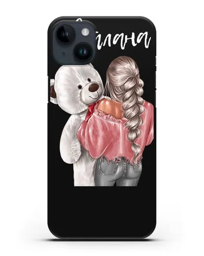 Именной чехол Девушка с плюшевым белым медведем силиконовый для iPhone 14 Plus