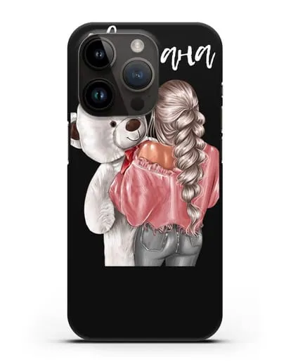Именной чехол Девушка с плюшевым белым медведем силиконовый для iPhone 14 Pro