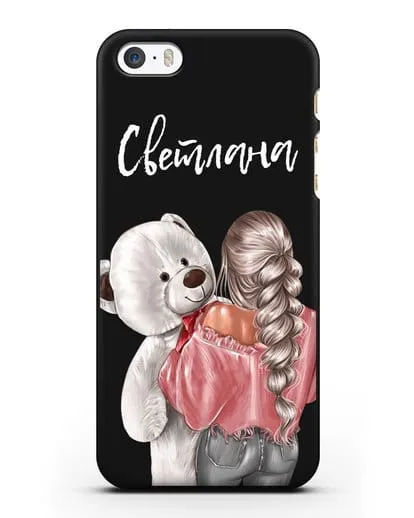 Именной чехол Девушка с плюшевым белым медведем силиконовый для iPhone 5/5s/SE
