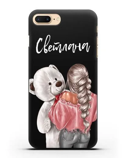 Именной чехол Девушка с плюшевым белым медведем силиконовый для iPhone 8 Plus