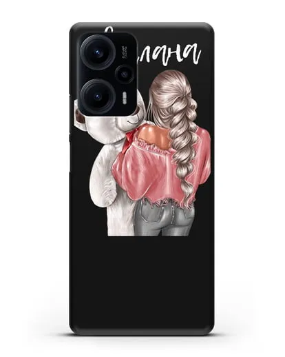 Именной чехол Девушка с плюшевым белым медведем силиконовый для Xiaomi Poco F5