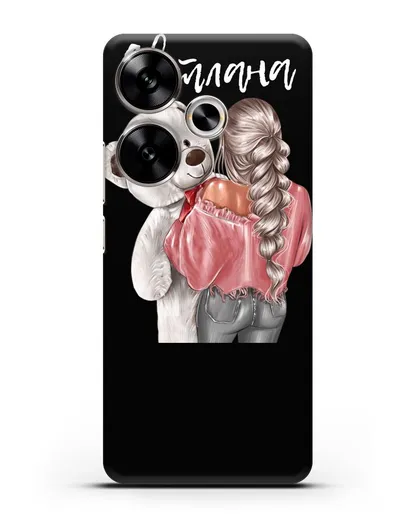 Именной чехол Девушка с плюшевым белым медведем силиконовый для Xiaomi Poco F6