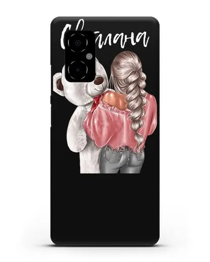 Именной чехол Девушка с плюшевым белым медведем силиконовый для Xiaomi Poco M4 5G