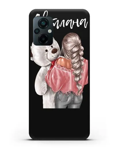 Именной чехол Девушка с плюшевым белым медведем силиконовый для Xiaomi Poco M5