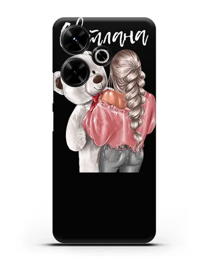 Именной чехол Девушка с плюшевым белым медведем силиконовый для Xiaomi Poco M6