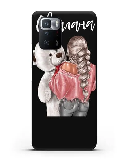 Именной чехол Девушка с плюшевым белым медведем силиконовый для Xiaomi Poco X3 GT