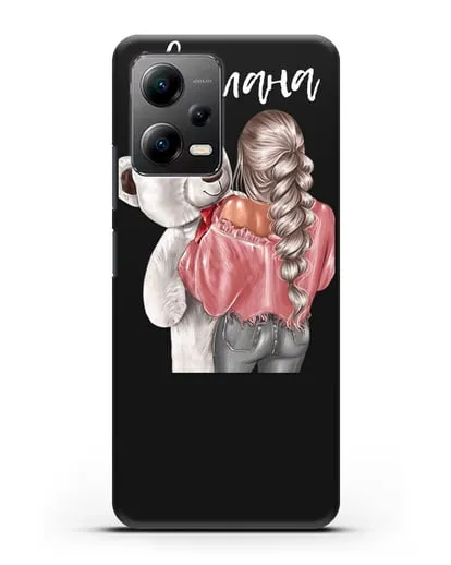 Именной чехол Девушка с плюшевым белым медведем силиконовый для Xiaomi Poco X5