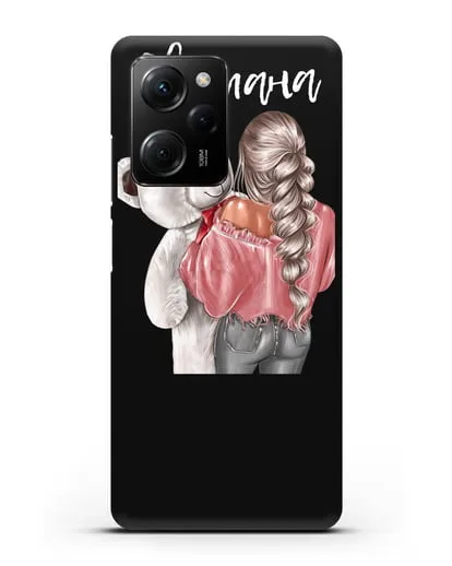 Именной чехол Девушка с плюшевым белым медведем силиконовый для Xiaomi Poco X5 Pro