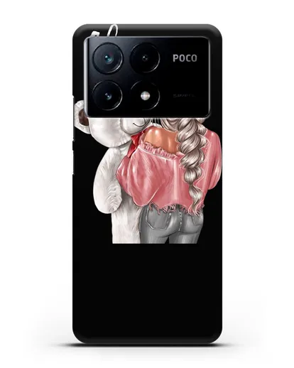Именной чехол Девушка с плюшевым белым медведем силиконовый для Xiaomi Poco X6 Pro