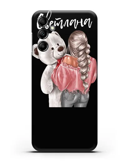 Именной чехол Девушка с плюшевым белым медведем силиконовый для Samsung Galaxy A14 [SM-A145]