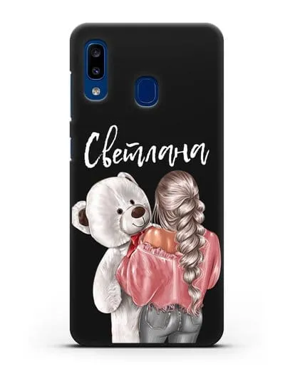 Именной чехол Девушка с плюшевым белым медведем силиконовый для Samsung Galaxy A20 [SM-A205FN]