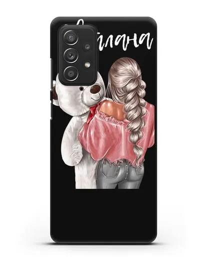 Именной чехол Девушка с плюшевым белым медведем силиконовый для Samsung Galaxy A53