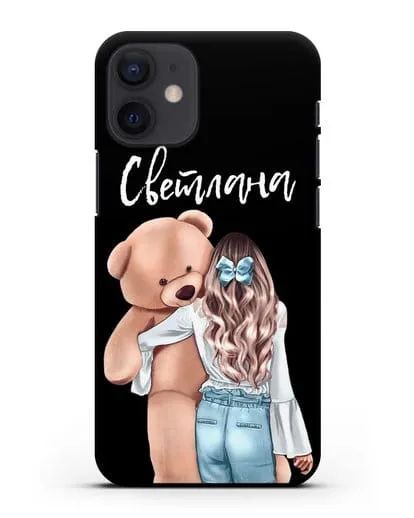 Именной чехол Девушка с плюшевым медведем силиконовый для iPhone 12 mini