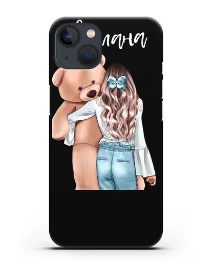 Именной чехол Девушка с плюшевым медведем силиконовый для iPhone 13