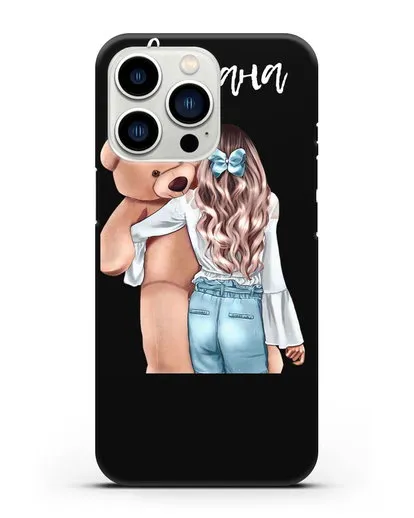 Именной чехол Девушка с плюшевым медведем силиконовый для iPhone 13 Pro