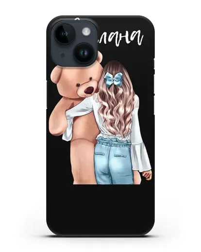 Именной чехол Девушка с плюшевым медведем силиконовый для iPhone 14