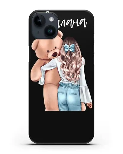 Именной чехол Девушка с плюшевым медведем силиконовый для iPhone 14 Plus