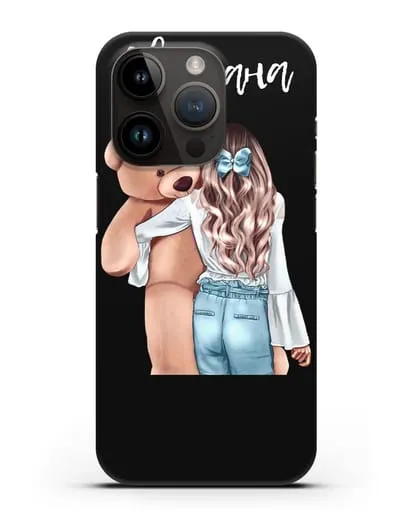 Именной чехол Девушка с плюшевым медведем силиконовый для iPhone 14 Pro