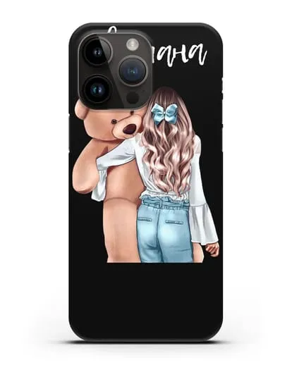 Именной чехол Девушка с плюшевым медведем силиконовый для iPhone 14 Pro Max