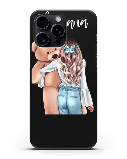 Именной чехол Девушка с плюшевым медведем силиконовый для iPhone 15 Pro Max