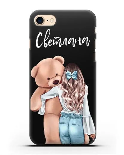 Именной чехол Девушка с плюшевым медведем силиконовый для iPhone 8