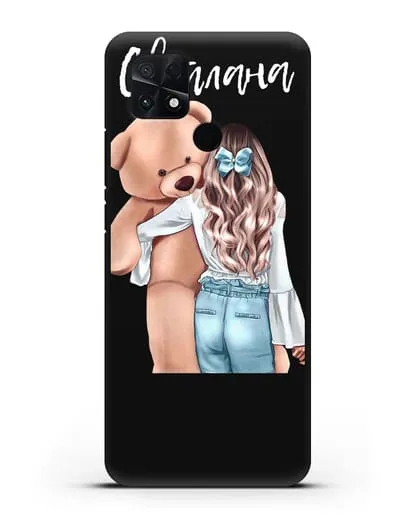 Именной чехол Девушка с плюшевым медведем силиконовый для Xiaomi Poco C40