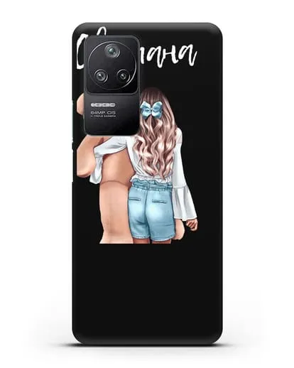 Именной чехол Девушка с плюшевым медведем силиконовый для Xiaomi Poco F4