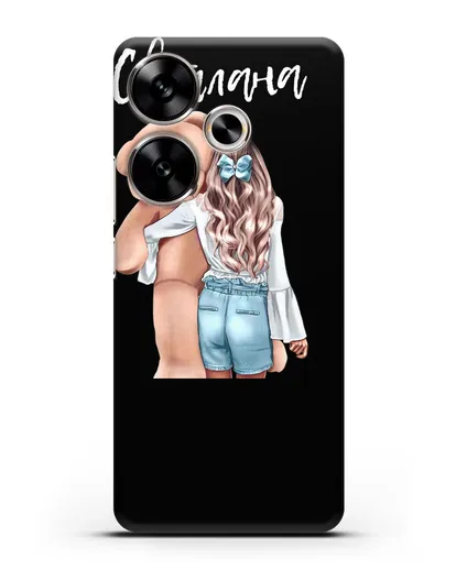 Именной чехол Девушка с плюшевым медведем силиконовый для Xiaomi Poco F6