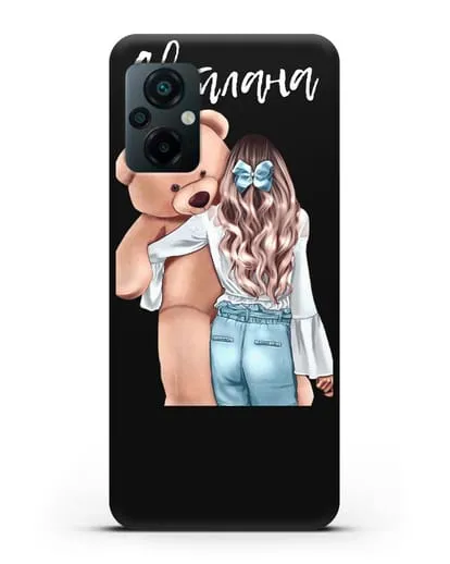 Именной чехол Девушка с плюшевым медведем силиконовый для Xiaomi Poco M5
