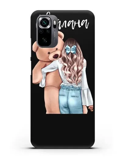 Именной чехол Девушка с плюшевым медведем силиконовый для Xiaomi Poco M5s